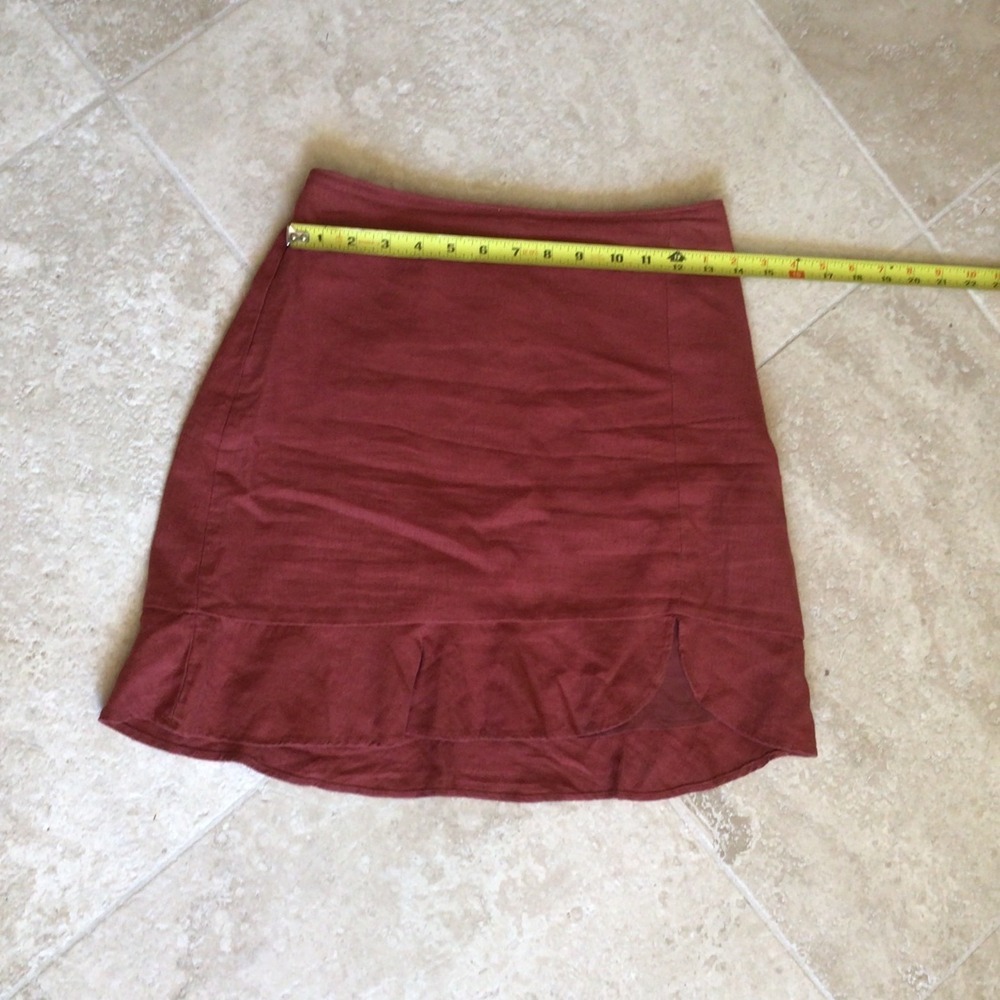Abercrombie & Fitch Linen Blend Mini Skirt Burgundy Ruffle Hem XS - Picture 5 of 6